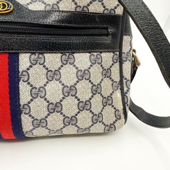 Gucci GG Ophidia Monogram Web Stripe Crossbody Shoulder Bag Navy Vintage Purse - Picture 3 of 14